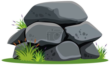 Cartoon Felsen mit Gras auf weißem Hintergrund