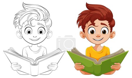 Ilustración de Alegre lectura infantil, inmerso en un cuento - Imagen libre de derechos