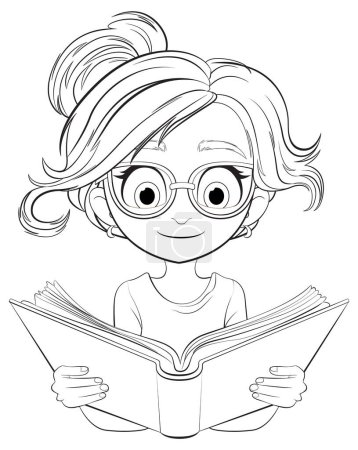 Ilustración de Chica de dibujos animados leyendo un libro con interés - Imagen libre de derechos