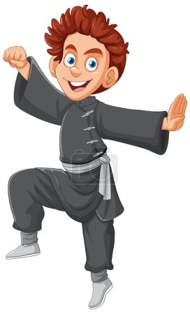 Illustration for Animated boy in karate pose with a joyful expression - Royalty Free Image