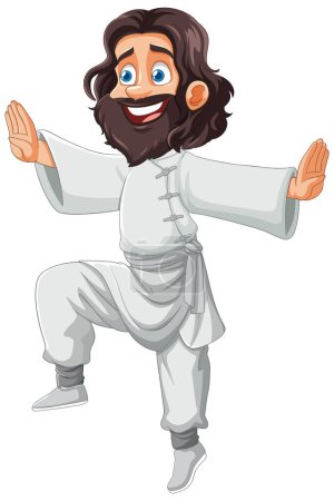 Illustration for Cartoon of a happy man in martial arts pose - Royalty Free Image