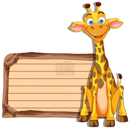 Téléchargez les illustrations : Illustration vectorielle d'une girafe à côté d'un signe - en licence libre de droit