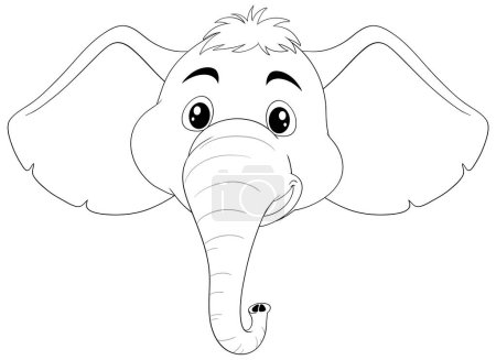 Black and white drawing of a smiling elephant.
