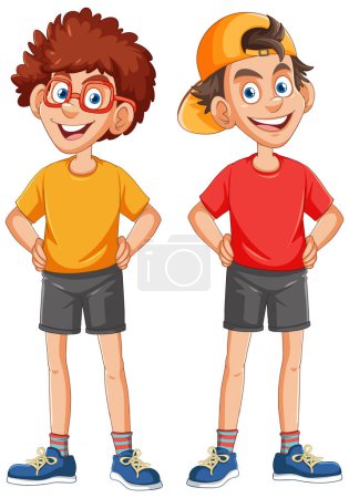 Illustration for Two cheerful animated boys posing with confidence - Royalty Free Image