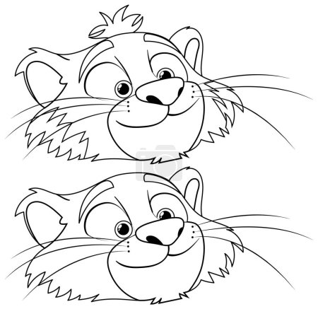 Ilustración de Dos caras de tigre sonrientes en estilo vectorial - Imagen libre de derechos