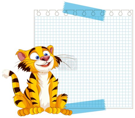Illustration for Vector illustration of a happy tiger beside paper. - Royalty Free Image