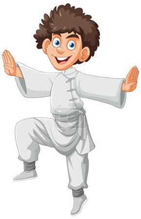 Illustration for Cheerful young boy in a martial arts stance - Royalty Free Image