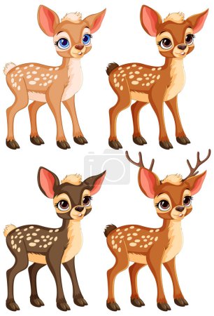 Illustration for Four cute cartoon fawns with expressive eyes - Royalty Free Image