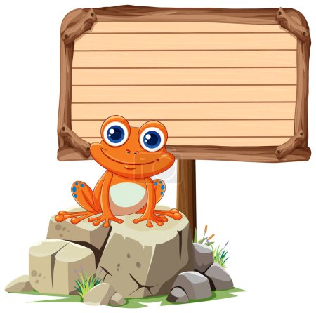 Téléchargez les illustrations : Graphique vectoriel d'une grenouille souriante par un signe - en licence libre de droit