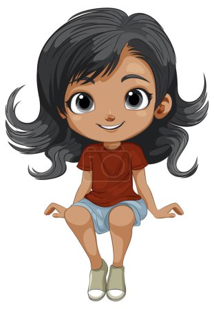 Ilustración vectorial de una joven sonriente sentada.