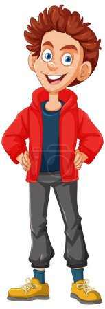 Cheerful cartoon boy standing with hands in pockets