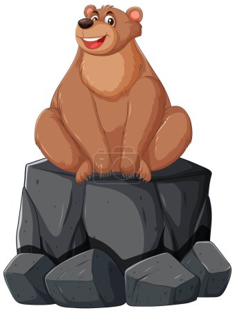 Illustration for Vector illustration of a happy bear on stones - Royalty Free Image