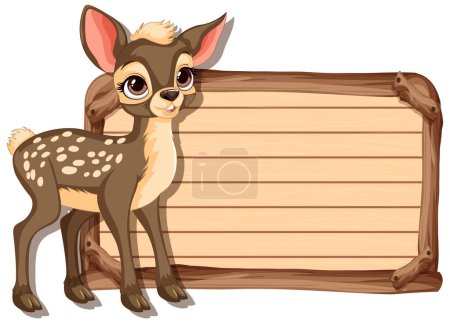 Illustration for Adorable deer next to an empty signboard - Royalty Free Image