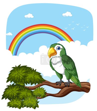 Vector illustration of a parrot with a vibrant rainbow
