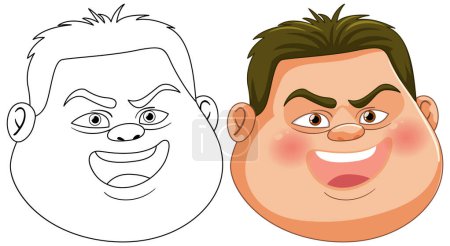 Dos caras masculinas de dibujos animados que muestran emociones variadas