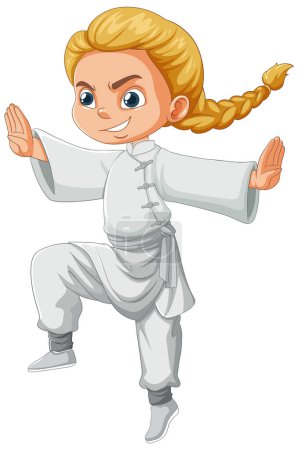 Dibujos animados de una chica en la postura de artes marciales