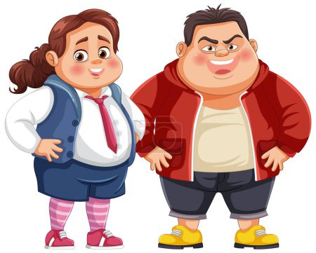 Illustration for Two cartoon children standing together, smiling. - Royalty Free Image
