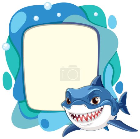 Illustration for Cheerful shark illustration with a blank sign - Royalty Free Image