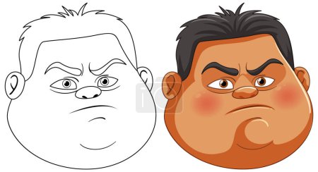 Téléchargez les illustrations : Deux visages de bande dessinée avec des expressions en colère, art vectoriel - en licence libre de droit
