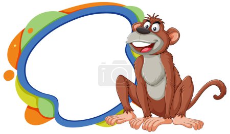 Téléchargez les illustrations : Illustration vectorielle d'un singe heureux avec une bulle de discours. - en licence libre de droit