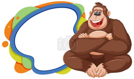 Ilustración de Feliz gorila de dibujos animados junto a una burbuja de discurso en blanco - Imagen libre de derechos