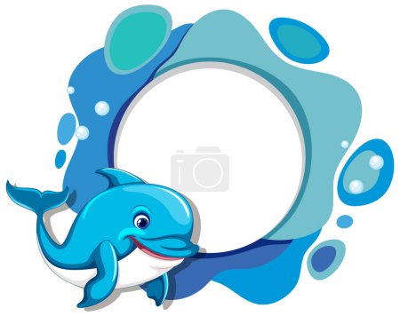 Cheerful dolphin cartoon with circular bubble frame.