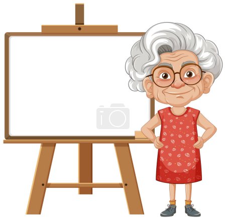 Elderly artist ready to paint on empty easel.