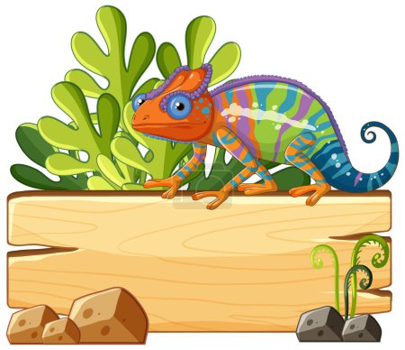 Téléchargez les illustrations : Illustration caméléon vibrante avec feuillage tropical - en licence libre de droit