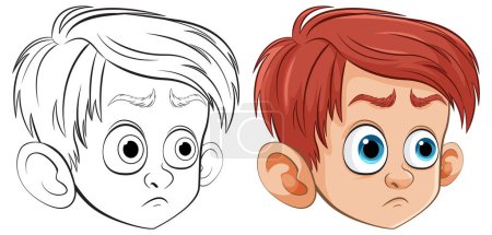 Illustration for Two stages of a boy's face, from sketch to color - Royalty Free Image