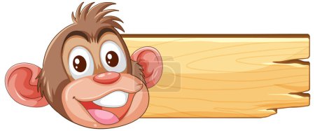 Téléchargez les illustrations : Illustration vectorielle d'un singe heureux tenant un signe - en licence libre de droit