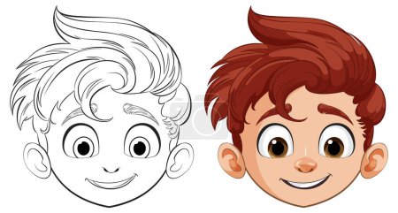 Illustration for Vector illustration of a boy's face, colored and line art. - Royalty Free Image