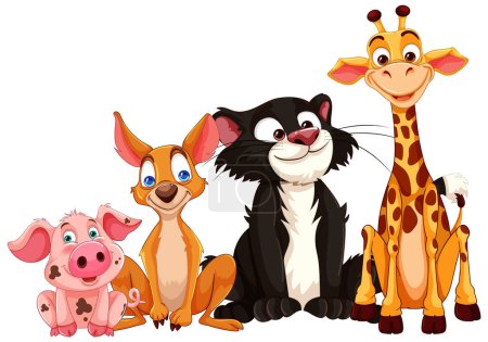 Ilustración de Ilustración colorida de diversos animales de dibujos animados sonrientes - Imagen libre de derechos