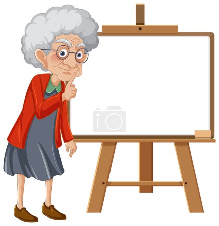 Téléchargez les illustrations : Femme âgée réfléchissant sur un chevalet vide - en licence libre de droit