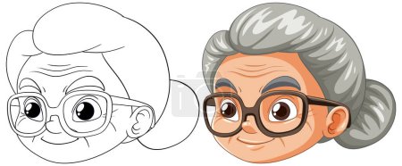 Vector art of a smiling elderly woman with glasses.