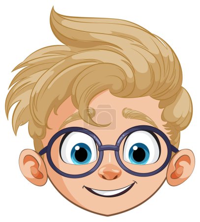 Téléchargez les illustrations : Graphique vectoriel d'un garçon souriant avec des lunettes - en licence libre de droit