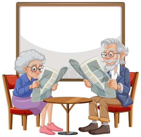 Téléchargez les illustrations : Senior homme et femme lisant des documents ensemble - en licence libre de droit
