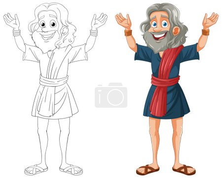 Ilustración de Dibujo colorido de un anciano feliz y barbudo - Imagen libre de derechos