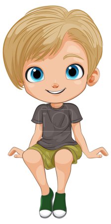 Téléchargez les illustrations : Illustration vectorielle d'un jeune garçon heureux assis. - en licence libre de droit