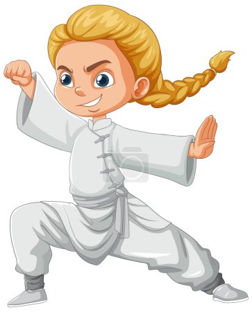 Téléchargez les illustrations : Caricature d'un enfant pratiquant les arts martiaux - en licence libre de droit