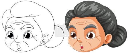 Illustration for Vector transformation of a character's face from sketch to color. - Royalty Free Image
