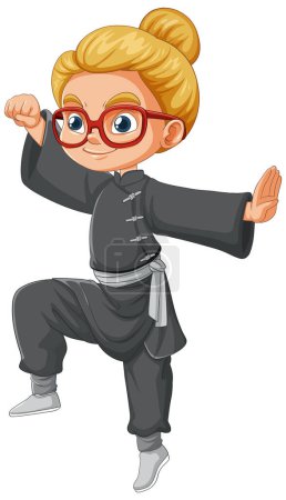 Illustration for Cartoon girl in martial arts uniform striking a pose. - Royalty Free Image