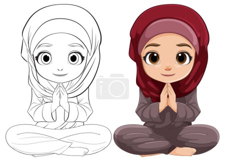 Ilustración vectorial de una niña usando un hijab