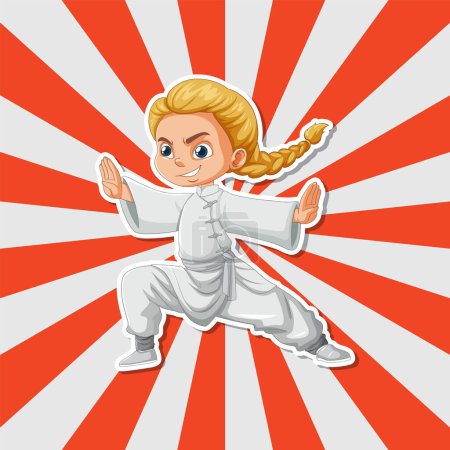 Ilustración de Chica de dibujos animados realizando postura de artes marciales. - Imagen libre de derechos