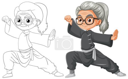 Ilustración de Personajes de karate de arte colorido y lineal - Imagen libre de derechos