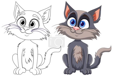 Téléchargez les illustrations : Deux chats dessinés stylisés aux yeux expressifs - en licence libre de droit
