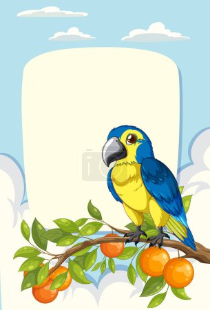 Téléchargez les illustrations : Illustration vectorielle vibrante d'un perroquet aux oranges - en licence libre de droit