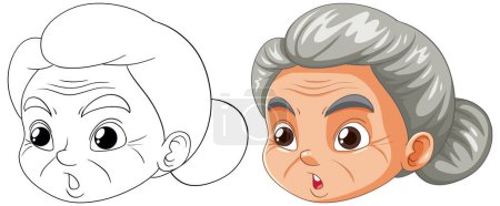 Ilustración de Ilustración vectorial de la cara de una anciana, el color y la línea de arte. - Imagen libre de derechos