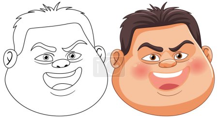 Illustration for Two stages of a character, from sketch to color - Royalty Free Image