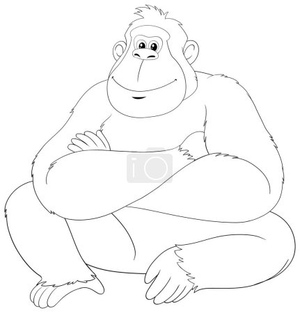 Illustration for Black and white drawing of a thoughtful gorilla. - Royalty Free Image