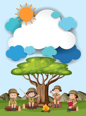 Téléchargez les illustrations : Illustration vectorielle des enfants qui aiment camper à l'extérieur. - en licence libre de droit